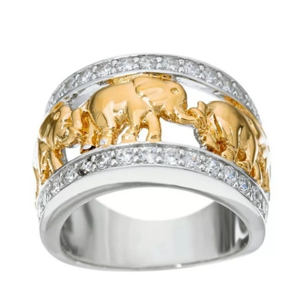 Elephant Ring Women's Size 6 Mixed Metals 925 Silver Plated Gold Tone Crystals
